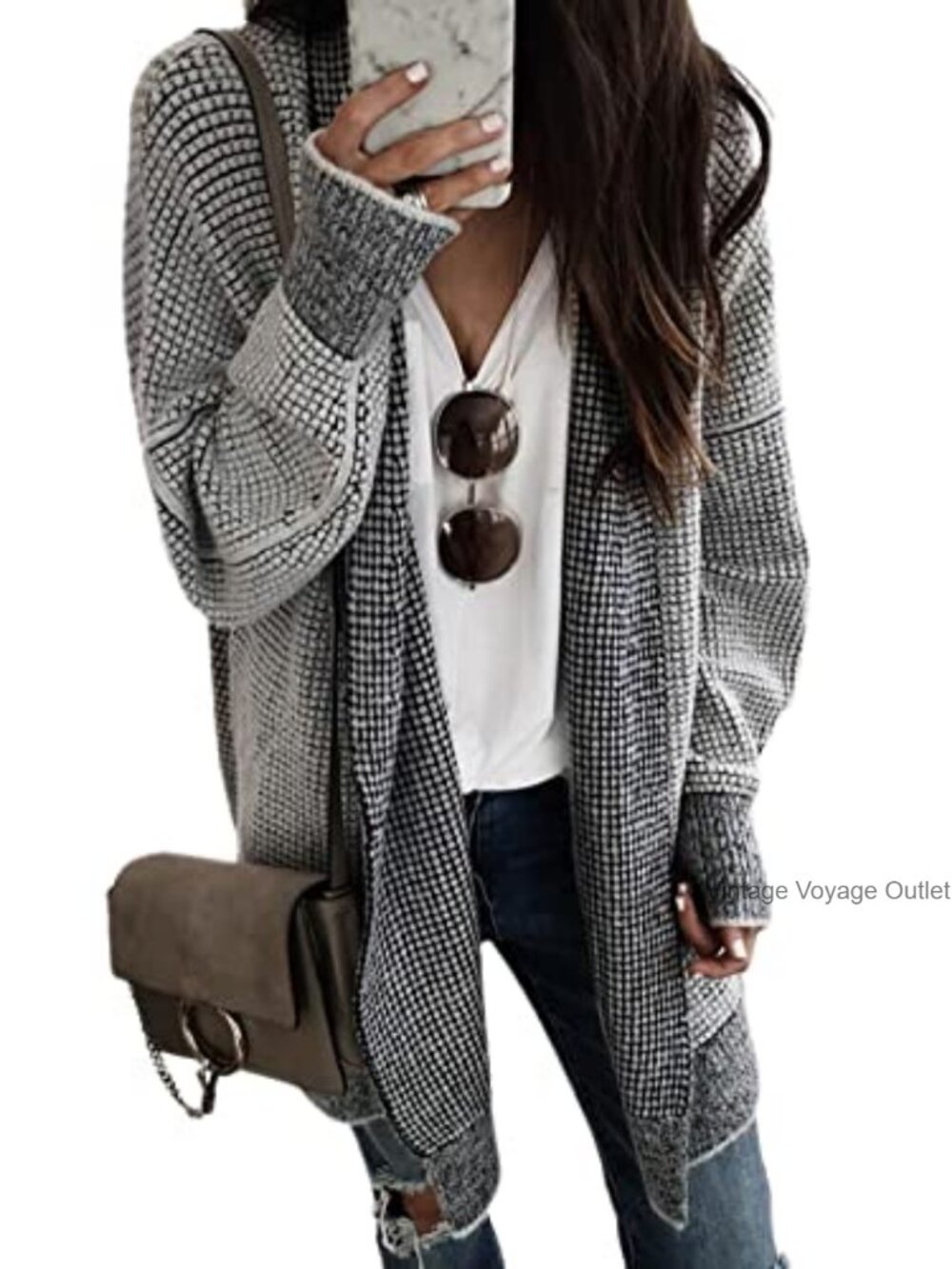 Oversized Knit Cardigan Sweater Batwing Sleeve Open Front